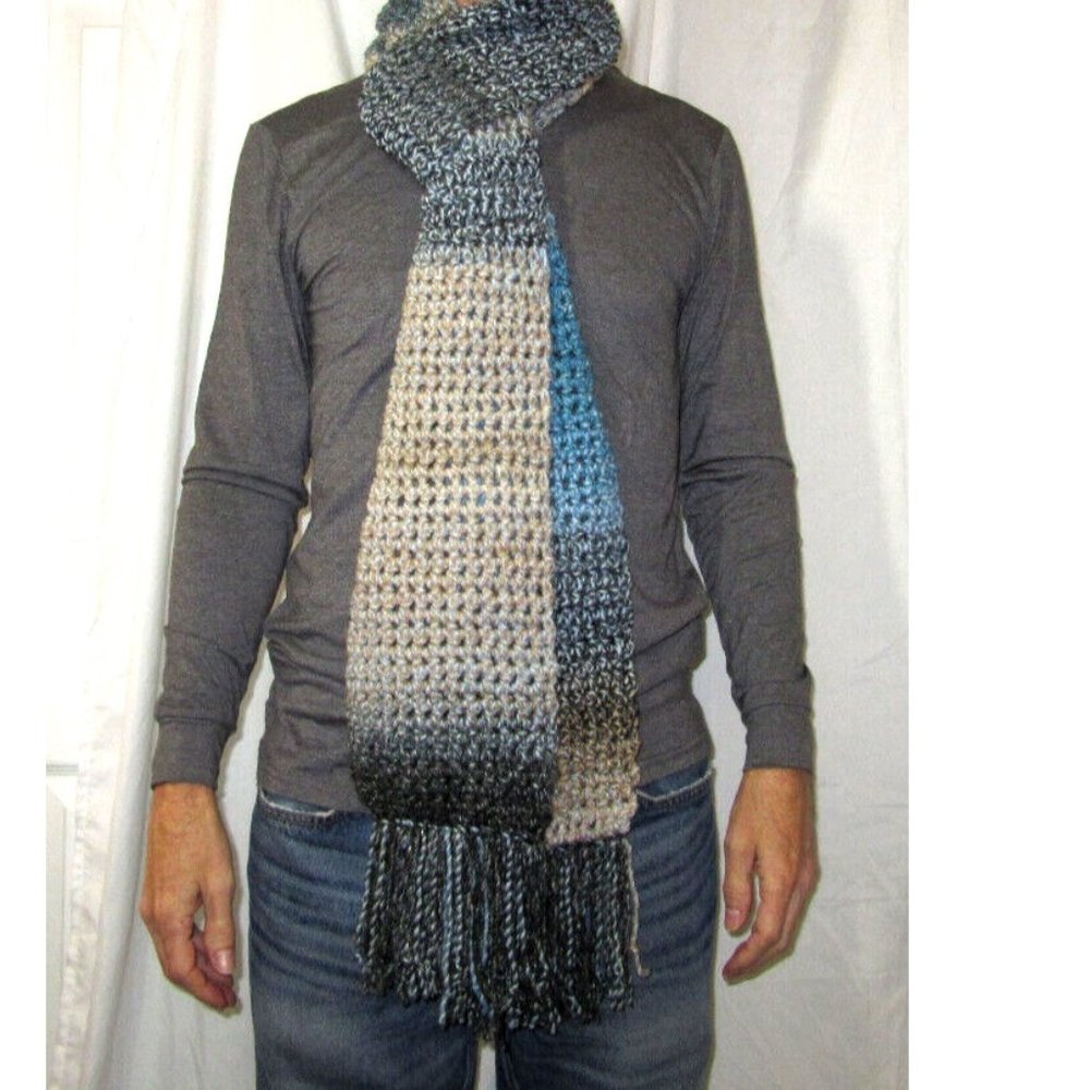 Colorful Scarf 97"x8" Extra Long Wide Chunky Handmade Crochet Knit Muffler NWT